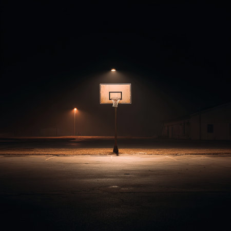 Basketball hoop on street at night.の写真素材