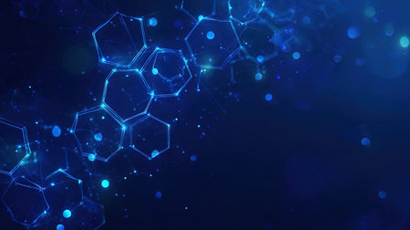 Abstract technology background with hexagons and connecting dots and lines. 3D rendering