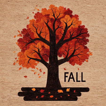 Autumn tree on old paper background. Fall season vector illustration.