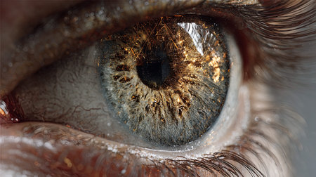 Macro shot of a human eye with a golden iris.