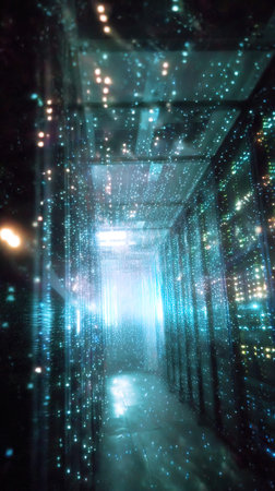Futuristic hallway with lights and reflections. 3d rendering.