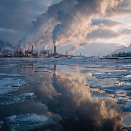 Refinery plant on the ice of Lake Baikal in winterの写真素材