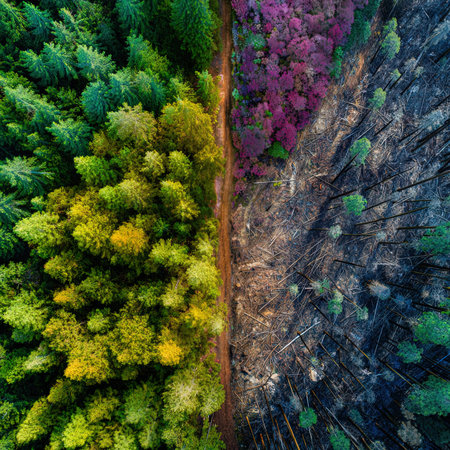 Aerial view of a forest in autumn. Top view from droneの写真素材