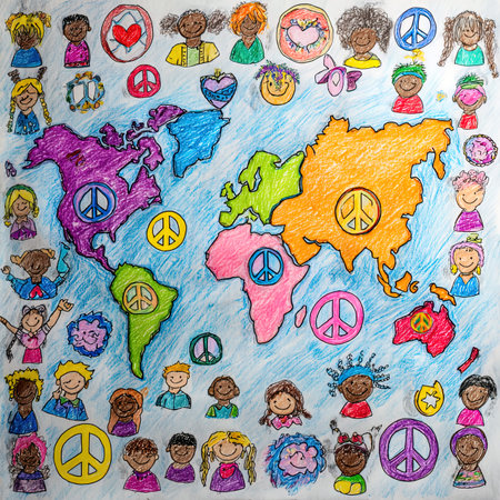World peace day concept. Hand drawn illustration with doodles.の写真素材