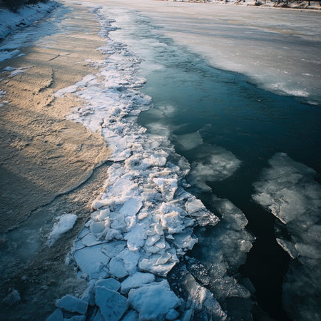 Ice on the river in winter. Beautiful natural background. Toned.