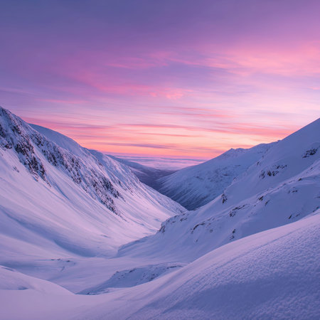 Beautiful winter sunrise in the mountains. Colorful winter landscape.