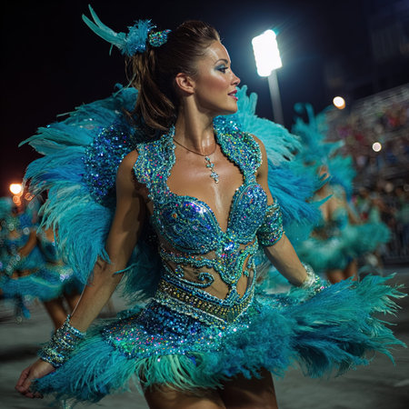 Samba School perform at Marques de Sapucai known as Sambodromo, for the Carnival Samba Parade...