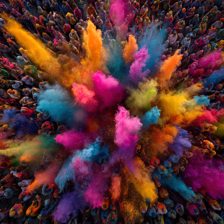 Colorful explosion in a crowd of people.