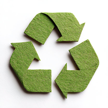 Recycle symbol made of recycled paper on white background, recycling conceptの写真素材