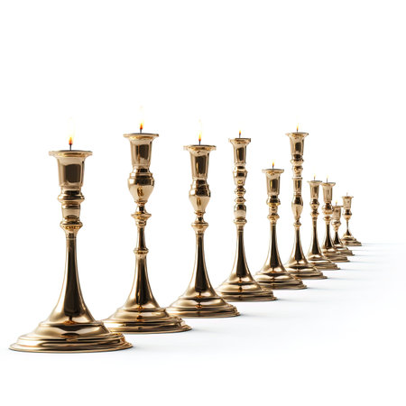 Candles in golden candlestick isolated on white background. 3d renderの写真素材