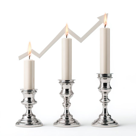 Candle with a rising arrow on a white background. 3d renderingの写真素材