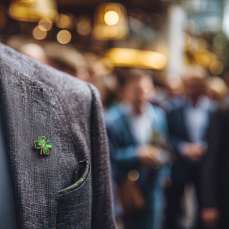 Close up of a jacket with a green cloverの写真素材
