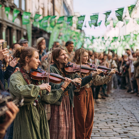Unidentified participants of the annual festival of street music in Krakowの写真素材