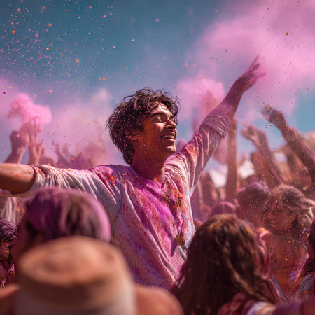 Holi Festival in Barcelona, Spainの写真素材