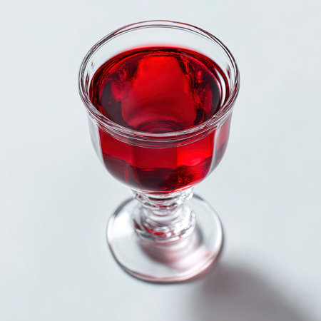 Red wine in a glass on a white background. Close-up.の写真素材