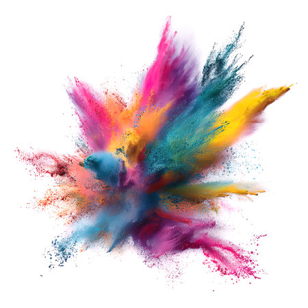 Explosion of colored powder isolated on white background. Abstract colored background