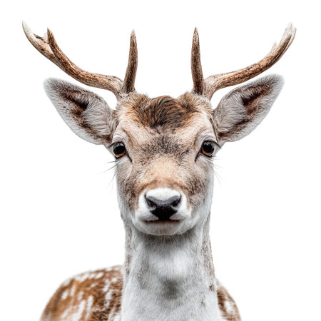 Fallow deer portrait isolated on white background. Close-up.の写真素材