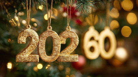 orated Christmas tree on blurred backgroundの写真素材