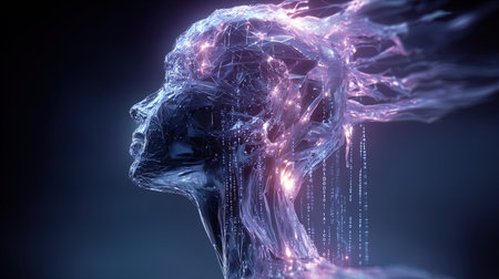 3d illustration of human head with glowing brain. Artificial intelligence concept