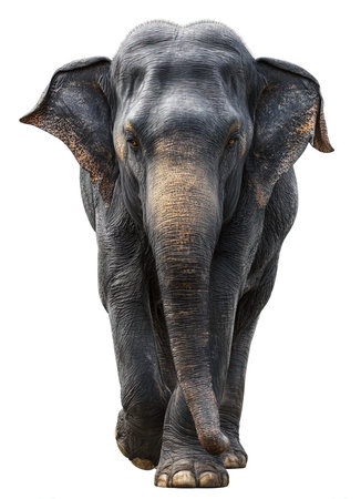 Elephant isolated on white background with clipping path, front view.の写真素材