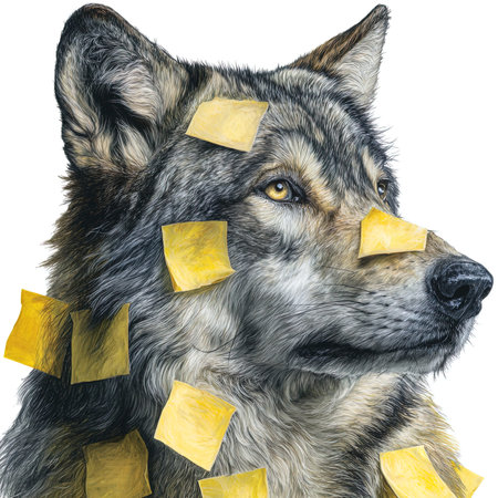 Illustration of a wolf with yellow sticky notes on its head.