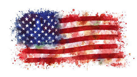 Watercolor grunge American flag on white background. Vector illustration.の写真素材