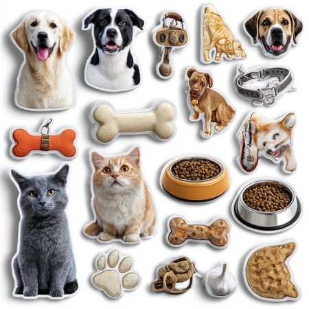 collection of dog and cat food isolated on white background, clipping path includedの写真素材