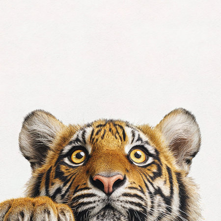Close-up portrait of a tiger on a white background. Watercolor painting.の写真素材