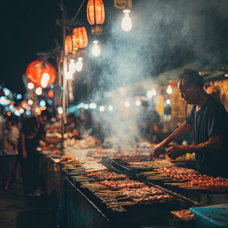 Street food at night in Phuket, Thailand.の写真素材