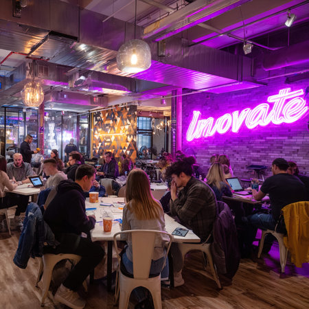 People gather in a cafe.