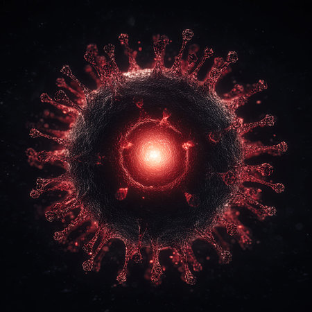 3d rendering of corona virus in dark space with red light