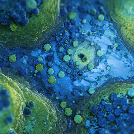 3d illustration of bacterial cells in blue color, closeup of photo