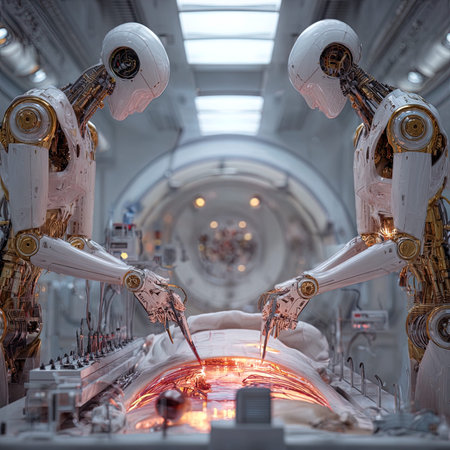 3D rendering of a robot in a science fiction laboratory. Futuristic technology.の写真素材