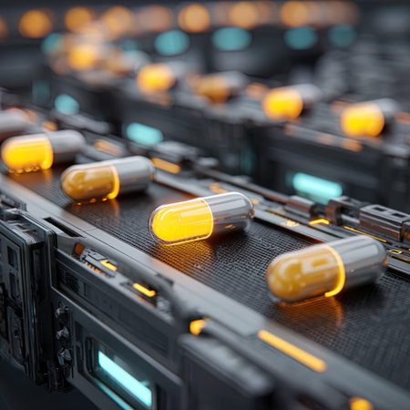 Capsules on a futuristic, high-tech assembly line. 3d rendering