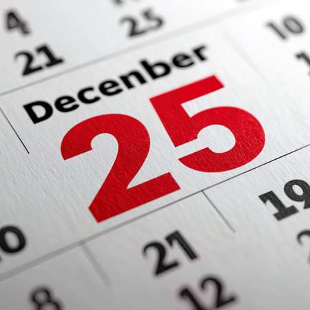 Close up of December 25 date on calendar. Selective focus.の写真素材