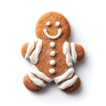 Gingerbread man isolated on white background, top view. Christmas cookie
