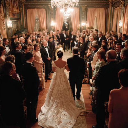 Wedding couple walking down the aisle.