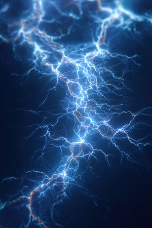 Blue lightning on a dark blue background. 3D illustration, 3D rendering