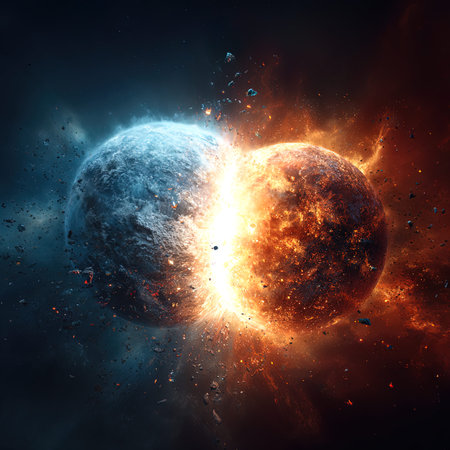 Planet in space with sun and stars. Solar system.の写真素材