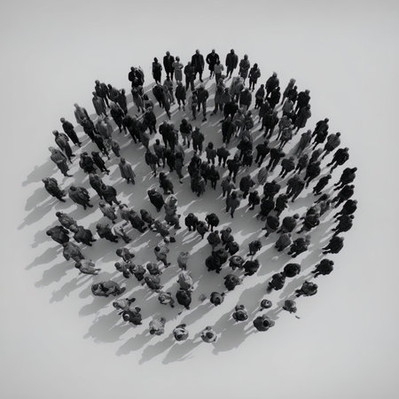 Large group of people forming a circle on a white background. 3D renderingの写真素材