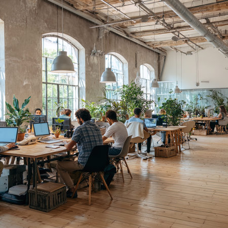 startup business people group brainstorming on meeting in modern bright office interiorの写真素材