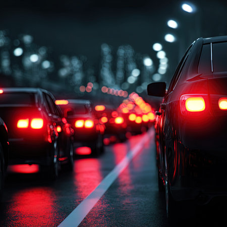 traffic jam in the city at night. 3d rendering.の写真素材