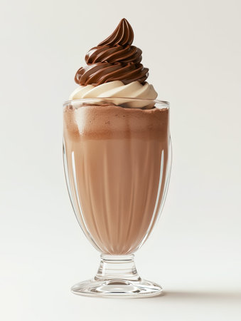 Chocolate milkshake with whipped cream in glass on white backgroundの写真素材