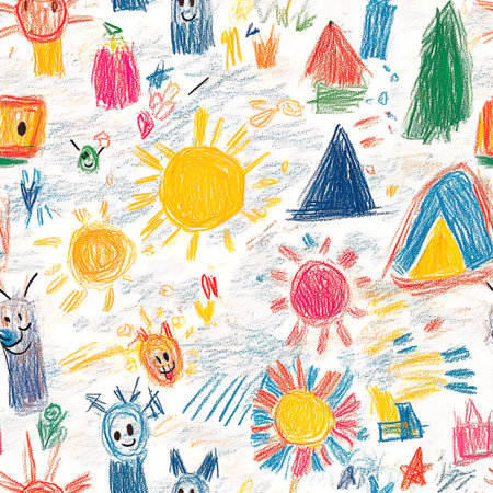 Seamless pattern with children's drawings. Hand-drawn illustration.の写真素材