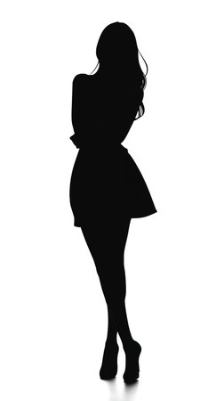 Silhouette of a beautiful woman in black dress on a white backgroundの写真素材