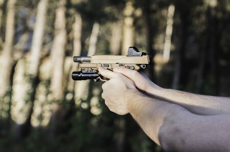 FNX asalto gun. Weapons for war. Soldier. Marine. Cutting weapon range. Airsoft. War. Infantry soldier. Asalto soldierの写真素材