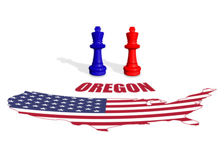 Chess made from Democrats and Republicans colors. Oregon is one of swing states set to decide the 2024 US electionの写真素材
