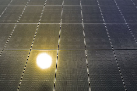 Solar panels photovoltaic power station. Alternative sources of electricity. Green and clean energy...