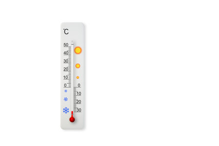 White celsius scale thermometer isolated on white background. Ambient temperature minus 29 degrees...