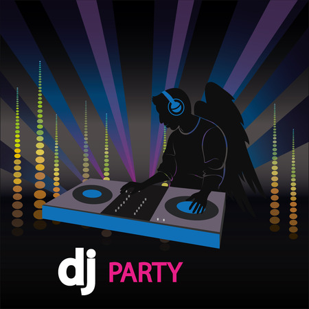 the poster of the DJ with wings. Vector Illustrationのイラスト素材
